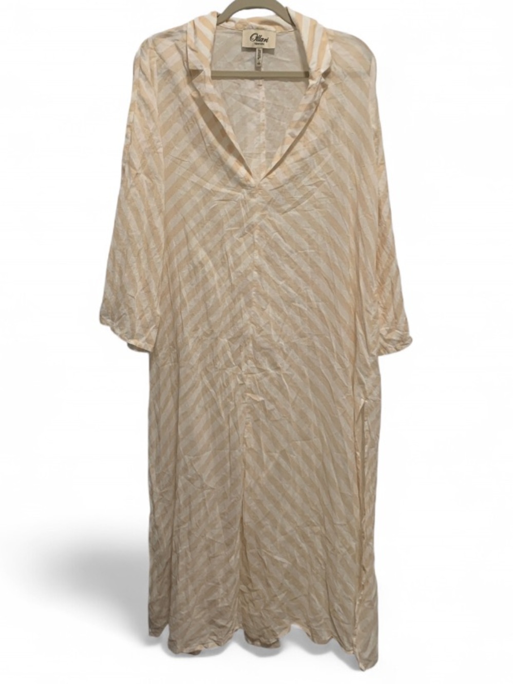 Ollari Anthropologie Beige Striped Oversized Swim Cover-Up